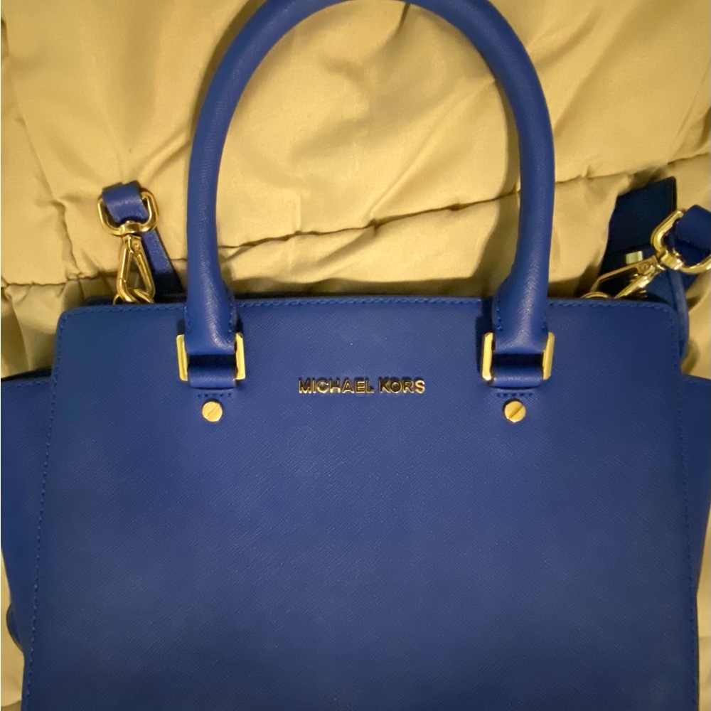 Michael Kors Blue Satchel with Gold Accents